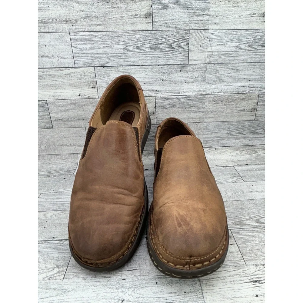 Born Mens Leather Slip On Loafers Brown‎ F33006 Tan Distressed Shoes Size 9.5 41